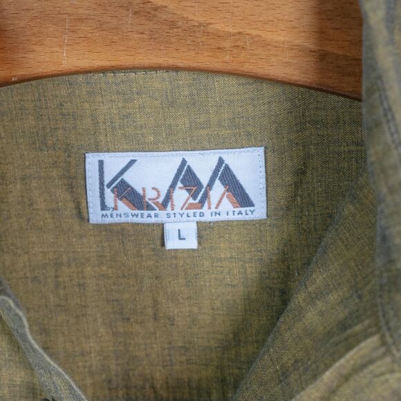 Vintage Krizia Shirt | Yellow Brown | Size Large | Cotton Linen Blend | Italy - Picture 4 of 5